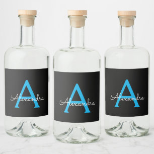 Nome do Monograma Girly de Script Preto Azul