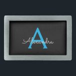 Nome do Monograma Girly de Script Preto Azul<br><div class="desc">Frasco de Nome do Monograma Simples Preto e Azul Isso faz a formatura perfeita, doce 16 16, 18, 21rua, 40, 50, 60, 70, 80, 90, 100 anos, casamento, chá de panela, aniversário, chá de fraldas ou presente de festa de solteira para alguém que ama luxo de vidro e estilos quicos....</div>