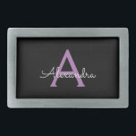 Nome do Monograma Girly de Script Preto Roxo<br><div class="desc">Frasco do Nome do Monograma Simples Preto e Roxo Isso faz a formatura perfeita, doce 16 16, 18, 21rua, 40, 50, 60, 70, 80, 90, 100 anos, casamento, chá de panela, aniversário, chá de fraldas ou presente de festa de solteira para alguém que ama luxo de vidro e estilos quicos....</div>