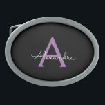Nome do Monograma Girly de Script Preto Roxo<br><div class="desc">Frasco do Nome do Monograma Simples Preto e Roxo Isso faz a formatura perfeita, doce 16 16, 18, 21rua, 40, 50, 60, 70, 80, 90, 100 anos, casamento, chá de panela, aniversário, chá de fraldas ou presente de festa de solteira para alguém que ama luxo de vidro e estilos quicos....</div>