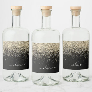 Nome do Monograma Glitter Preto Dourado