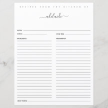 Nome do Monograma Preto e Branco Moderno Receitas 