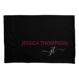 Nome do Monograma Simples de Script Rosa Preto Mod