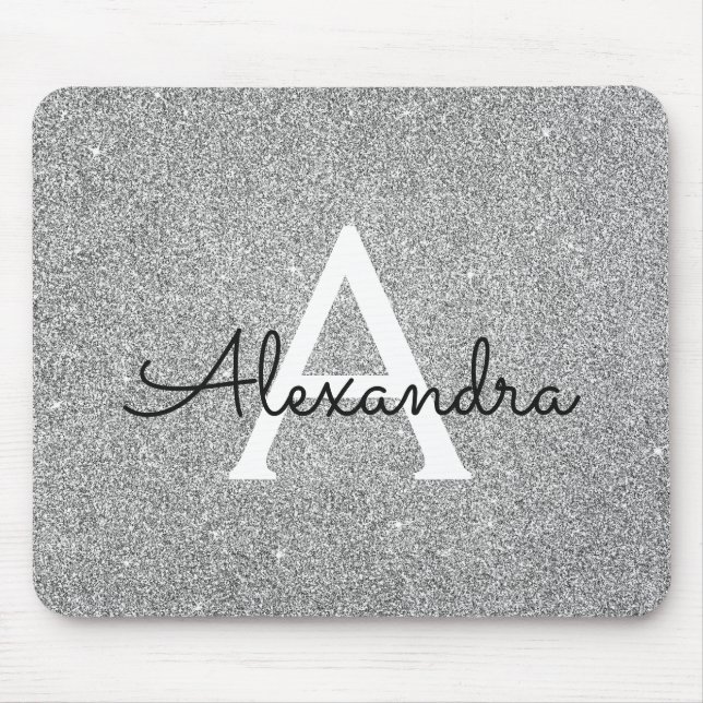 Nome do Mousepad do Silver Sparkle Glitter Monogra (Frente)