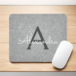 Nome do Mousepad do Silver Sparkle Glitter Monogra
