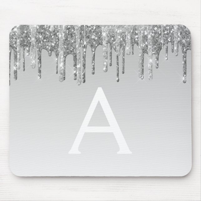 Nome do Mousepad do Silver Sparkle Glitter Monogra (Frente)