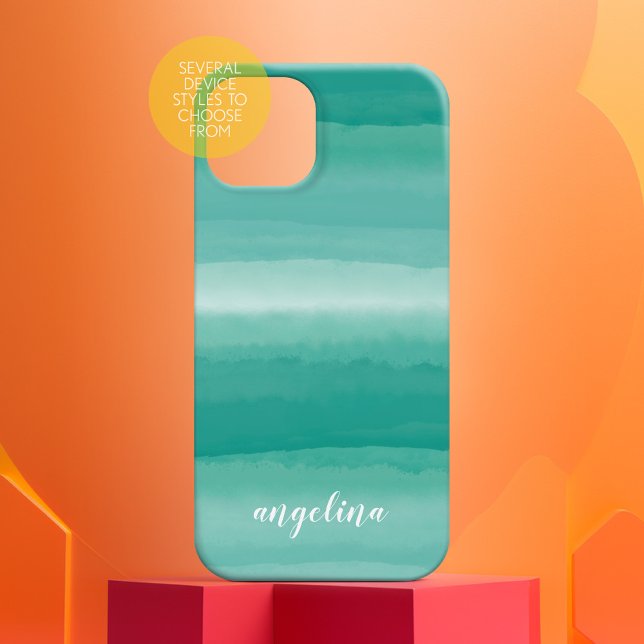 Nome do Script de Aquarela Teal do Pastel Moderno  (Personalized Case-Mate Phone Case - Choose Your Device and Add Text or Completely Customize)