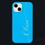 Nome do Script de Caligrafia Elegante Branco Azul<br><div class="desc">O Blue White Elegant Calliografia Script Personalizado Nome Personalizado iPhone 14 Smart Capa de telefone apresenta um design moderno e moderno,  simples e na moda com seu nome personalizado em letras elegantes,  escrita à mão,  com script de caligrafia em um fundo azul. Elaborado por ©Evco Studio www.zazzle.com/store/evcostudio</div>