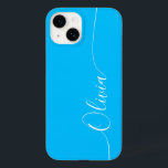 Nome do Script de Caligrafia Elegante Branco Azul<br><div class="desc">O Blue White Elegant Calliografia Script Personalizado Nome Personalizado iPhone 14 Smart Capa de telefone apresenta um design moderno e moderno,  simples e na moda com seu nome personalizado em letras elegantes,  escrita à mão,  com script de caligrafia em um fundo azul. Elaborado por ©Evco Studio www.zazzle.com/store/evcostudio</div>