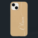 Nome do Script de Caligrafia Elegante Branco Casta<br><div class="desc">Brown Elegant White Calliografia Script Personalizado Nome iPhone 14 Smart Capa de telefone apresenta um design moderno e moderno, simples e na moda, com seu nome personalizado em elegante tipografia de script de caligrafia escrita à mão sobre um fundo marrom. Elaborado por ©Evco Studio www.zazzle.com/store/evcostudio</div>