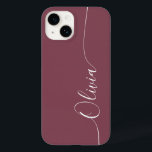 Nome do Script de Caligrafia Elegante Branco Maroo<br><div class="desc">O Maroon Elegant White Calliografia Script Personalizado Nome Personalizado iPhone 14 Smart Capa de telefone apresenta um design moderno e moderno,  simples e na moda,  com seu nome personalizado em letras elegantes,  escritas à mão,  com letra tipográfica em um fundo de marrom. Elaborado por ©Evco Studio www.zazzle.com/store/evcostudio</div>