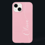 Nome do Script de Caligrafia Elegante Branco Rosa<br><div class="desc">O Smartex iPhone 14 Smart Capa de telefone,  Script de Caligrafia Elegante Branca Cor-de-Rosa,  apresenta um design simples moderno e moderno e na moda com seu nome personalizado em tipografia de script de caligrafia escrita à mão elegante,  em um fundo cor-de-rosa. Elaborado por ©Evco Studio www.zazzle.com/store/evcostudio</div>