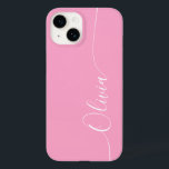 Nome do Script de Caligrafia Elegante Branco Rosa<br><div class="desc">O iPhone 14 Smart Capa de telefone de Script Personalizado de Caligrafia Branca Elegante Rosa apresenta um design simples e moderno, com o seu nome personalizado, num elegante texto de escrita caligrafia, escrito à mão, com tipografia num fundo cor-de-rosa. Elaborado por ©Evco Studio www.zazzle.com/store/evcostudio</div>