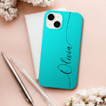 Nome do Script de Caligrafia Elegante Preto Aqua<br><div class="desc">Aqua Shimmer Black Elegant Calliografia Script Personalizado Nome Personalizado iPhone 14 Smart Capa de telefone apresenta um design simples e moderno e moderno com seu nome personalizado em elegante tipografia de escrita caligrafia escrita à mão sobre um fundo de ximmer aqua metálico. Elaborado por ©Evco Studio www.zazzle.com/store/evcostudio</div>