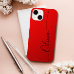 Nome do Script de Caligrafia Elegante Vermelho Pre<br><div class="desc">Red Shimmer Black Elegant Calliografia Script Personalizado Nome Personalizado iPhone 14 Smart Capa de telefone apresenta um design simples e moderno e moderno,  com seu nome personalizado em elegante tipografia de script de caligrafia escrita à mão sobre um fundo de shimmer vermelho metálico. Elaborado por ©Evco Studio www.zazzle.com/store/evcostudio</div>