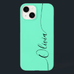 Nome do Script de Caligrafia Preto do Aquamarine<br><div class="desc">O Aquamarine Elegante Black Calliografia Script Personalizado de Nome Personalizado iPhone 14 Smart Capa de telefone apresenta um design simples e moderno e moderno com seu nome personalizado em letras magníficas, escrita à mão, com script de caligrafia em um fundo aquamarino. Elaborado por ©Evco Studio www.zazzle.com/store/evcostudio</div>