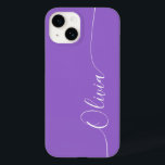 Nome do Script Elegante de Caligrafia Branco Ameti<br><div class="desc">As Capas de telefone Inteligentes do Script Elegante de Caligrafia Branca Personalizadas do Script iPhone 14 apresentam um design simples e moderno e moderno,  com seu nome personalizado em tipografia de script de caligrafia escrita à mão elegante,  sobre fundo ametista. Elaborado por ©Evco Studio www.zazzle.com/store/evcostudio</div>