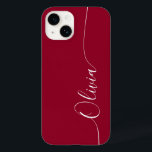 Nome do Script Elegante de Caligrafia Vermelha Bur<br><div class="desc">Burgundy Red White Elegant Calliografia Script Personalizado Nome Personalizado iPhone 14 Smart Capa de telefone apresenta um design moderno e moderno,  simples e na moda,  com seu nome personalizado em elegante tipografia de escrita caligrafia escrita à mão sobre um fundo vermelho arrojado. Elaborado por ©Evco Studio www.zazzle.com/store/evcostudio</div>