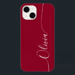 Nome do Script Elegante de Caligrafia Vermelha Bur<br><div class="desc">Burgundy Red White Elegant Calliografia Script Personalizado Nome Personalizado iPhone 14 Smart Capa de telefone apresenta um design moderno e moderno,  simples e na moda,  com seu nome personalizado em elegante tipografia de escrita caligrafia escrita à mão sobre um fundo vermelho arrojado. Elaborado por ©Evco Studio www.zazzle.com/store/evcostudio</div>