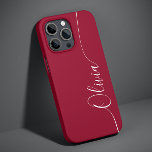 Nome do Script Elegante de Caligrafia Vermelha Bur<br><div class="desc">Burgundy Red White Elegant Calliografia Script Personalizado Nome Personalizado iPhone 14 Smart Capa de telefone apresenta um design moderno e moderno,  simples e na moda,  com seu nome personalizado em elegante tipografia de escrita caligrafia escrita à mão sobre um fundo vermelho arrojado. Elaborado por ©Evco Studio www.zazzle.com/store/evcostudio</div>