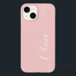 Nome do Script Elegante Elegante de rosa White<br><div class="desc">Rosa White Elegant Calliografia Script Personalizado Nome Personalizado iPhone 14 Smart Capa de telefone apresenta um design moderno e moderno,  simples e na moda,  com seu nome personalizado em letras elegantes,  escritas à mão,  com letra tipografia de script de caligrafia em fundo rosa cor-de-rosa. Elaborado por ©Evco Studio www.zazzle.com/store/evcostudio</div>