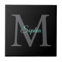 Nome do Script Teal, Monograma de Cinza Grande em
