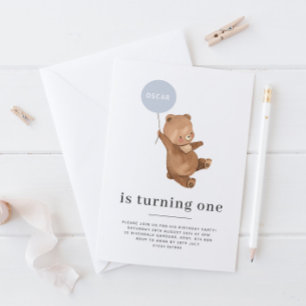 Nome do Urso - Convite de 1º Aniversário - Balão A