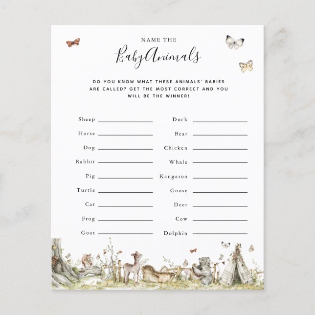 Nome dos Animais Bebês | Jogo Chá de fraldas (Frente)