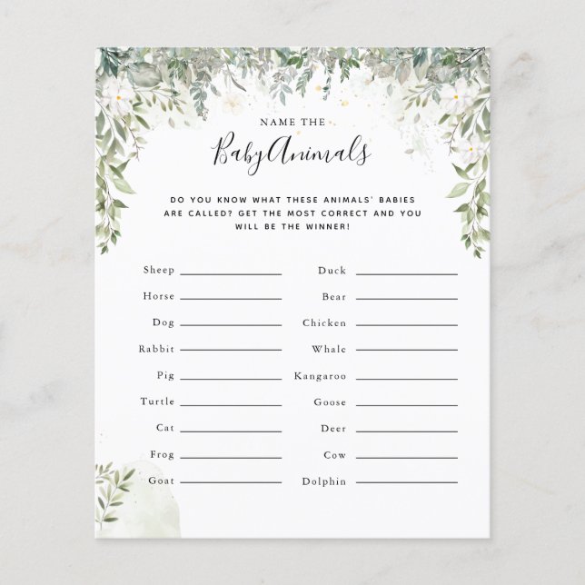 Nome dos Animais Bebês | Jogo Chá de fraldas (Frente)