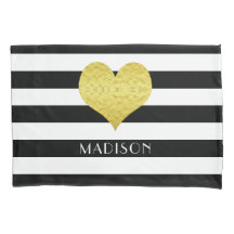 Nome Dourado Coração Negro Stripes Brancas Padrão