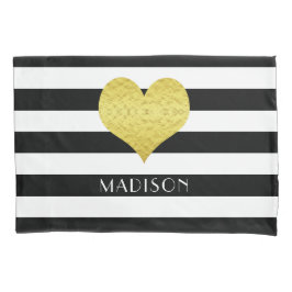 Nome Dourado Coração Negro Stripes Brancas Padrão