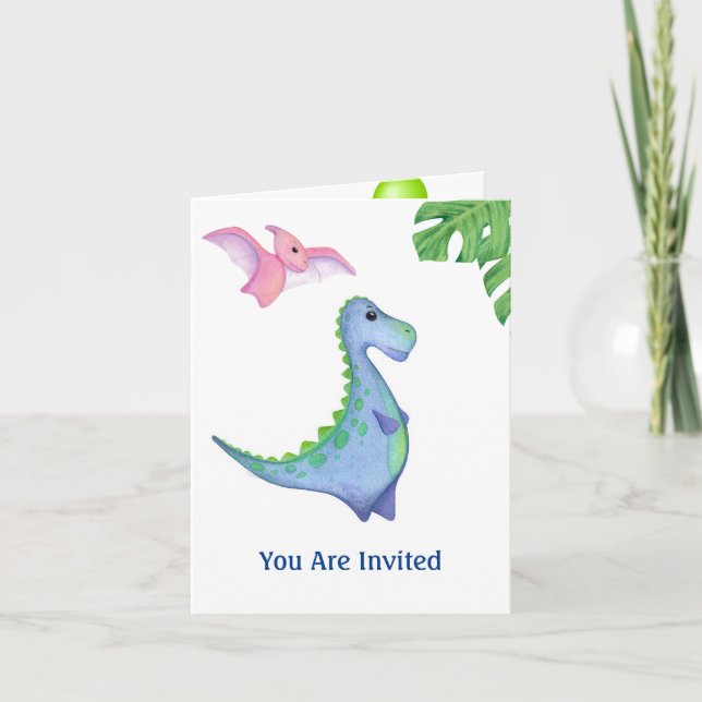 Nome e Idade do Menino Dinossauro Bonito Convite d (Frente)