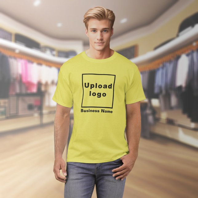 Nome e logotipo da empresa na camisa amarela (Yellow t-shirt with your business name and logo on model)