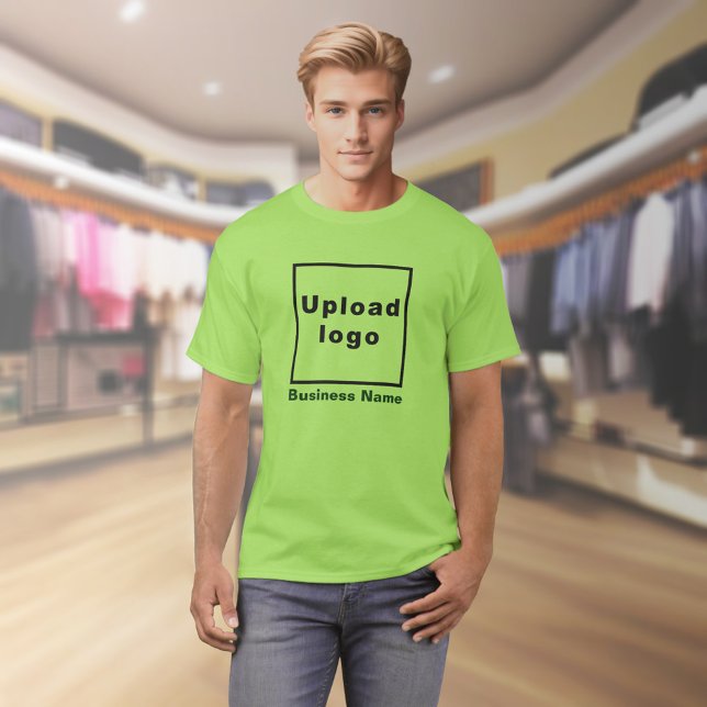 Nome e logotipo da empresa na camisa do Verde limã (Lime green t-shirt with your business name and logo on model)