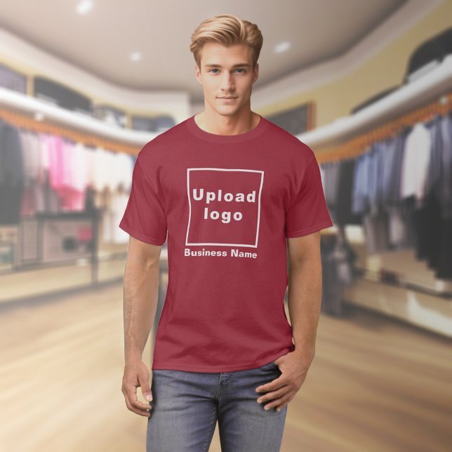 Nome e logotipo da empresa na camiseta Maroon (Maroon t-shirt with your business name and logo on model)