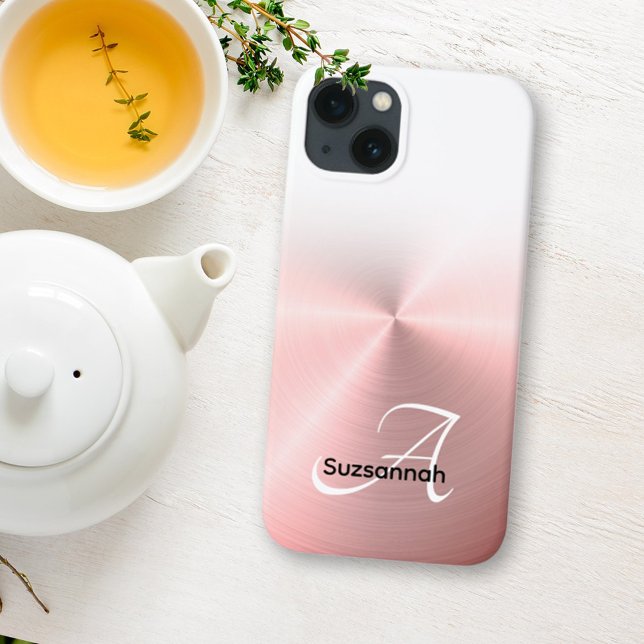 Nome Elegante Monograma Rosa Dourado Faux Metal (An idea when you are looking for a special gift. A personalized phone case for the latest iPhones.)