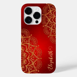 Nome Elegante Monograma Vermelho e Dourado Mandala