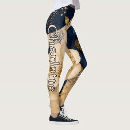 Nome em Leggings Navy Azul e Dourado com Padrão Fl