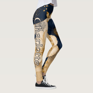 Nome em Leggings Navy Azul e Dourado com Padrão Fl