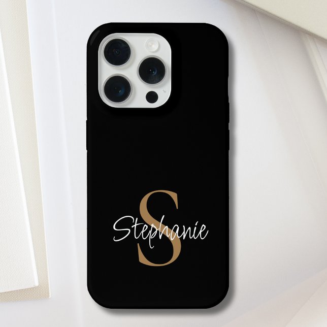Nome em Script Elegante Monograma Preto Dourado  (Criador carregado)
