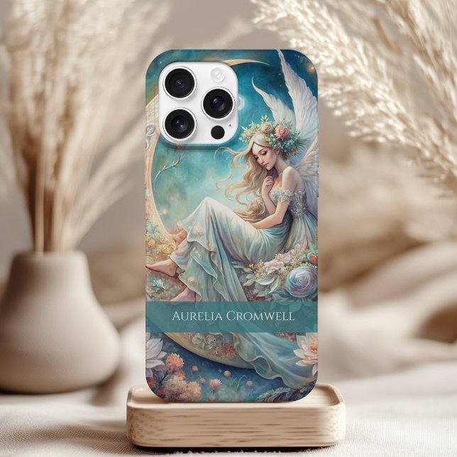 Nome Fada da Lua Personalizada - Fantasy Celestial (Custom Moon Fairy Name – Fantasy Celestial Art Case-Mate iPhone Case on a neutral boho table)