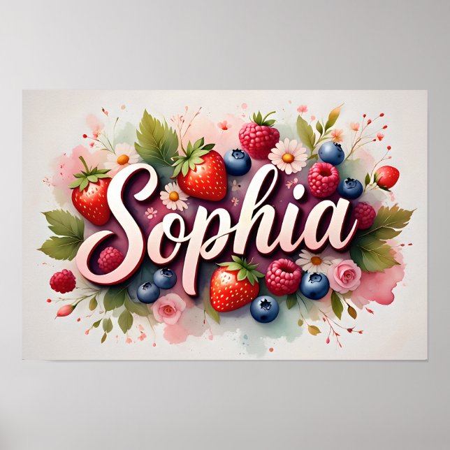 Nome Floral Personalizado Berry Poster - "Sophia" (Frente)