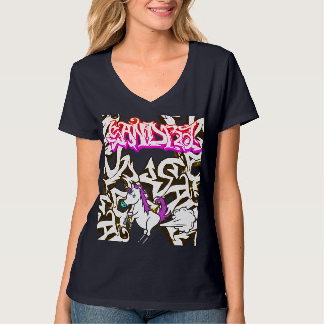 Nome Graffiti Sandra & Camiseta Unicórnio Fartando (Frente)
