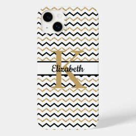 Nome Inicial Monograma Preto Dourado Chevron Zigue