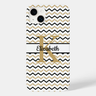 Nome Inicial Monograma Preto Dourado Chevron Zigue