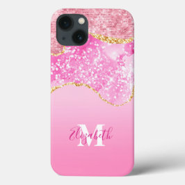 Nome Inicial Monograma Rosa Dourado Brilho Glitter