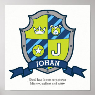 Nome Johan que significa J urso green crest poster