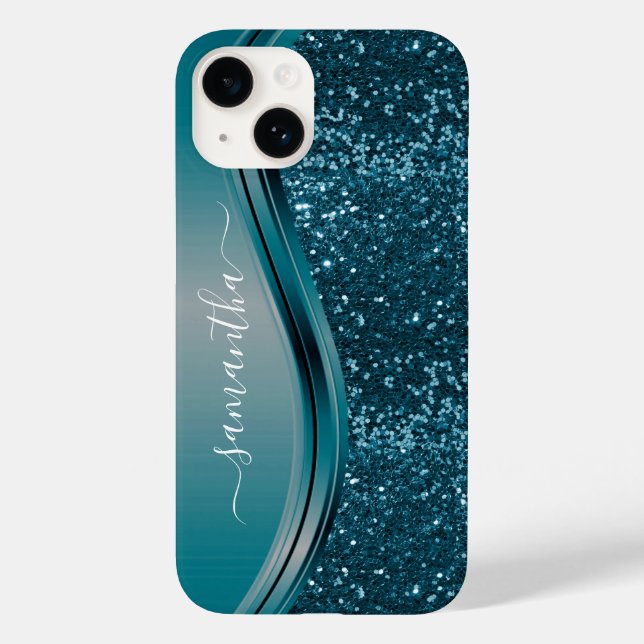 Nome manuscrito Azul Teal Glitter 13 (Verso)