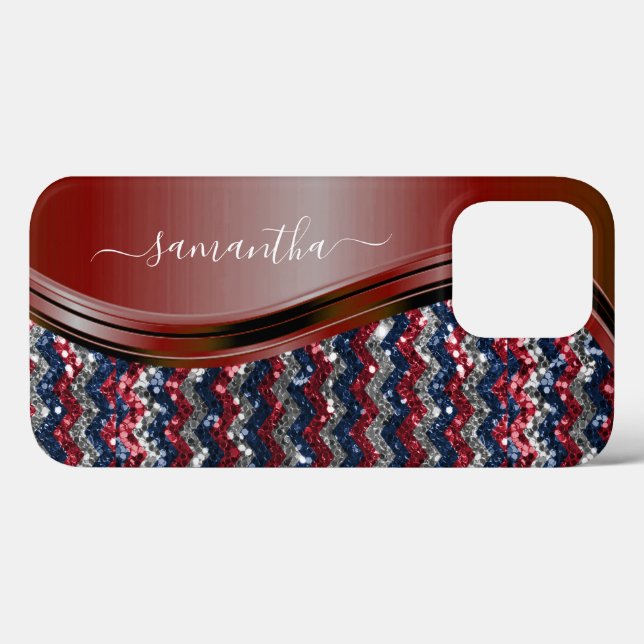 Nome manuscrito Glam Red White Blue Gliter (Verso (horizontal))