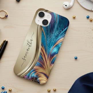 Nome Manuscrito Moderno Fractal Azul Dourado